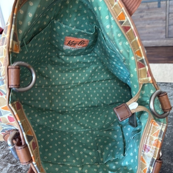 Fossil Brown/Orange Leather/Coated Canvas Vintage Key Per Tote 15x13x5" - Picture 6 of 7